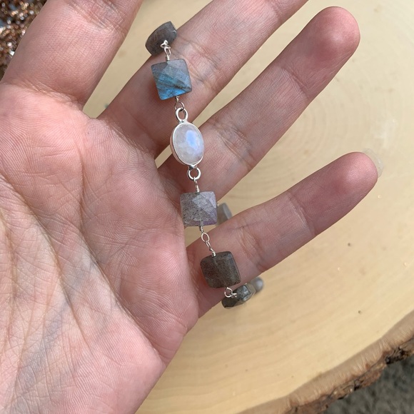 Labradorite, Moonstone Gemstone Sterling Bracelet - Picture 4 of 7
